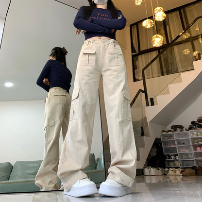 Mid Waist Plain Baggy Cargo Pants