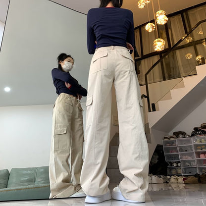 Mid Waist Plain Baggy Cargo Pants