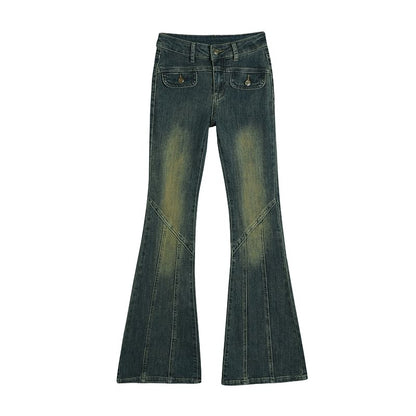 High Rise Washed Flared Jeans (Various Designs)