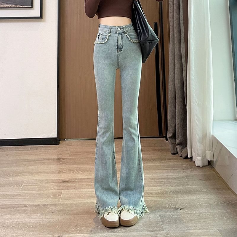 High Waist Fringed Hem Flared Pants (Various Designs)