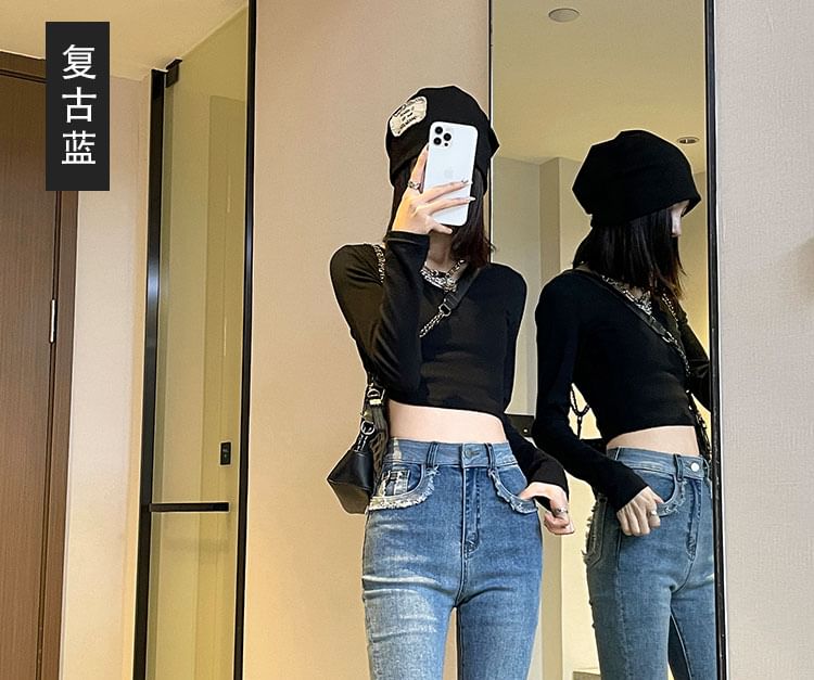 High Waist Fringed Hem Flared Pants (Various Designs)