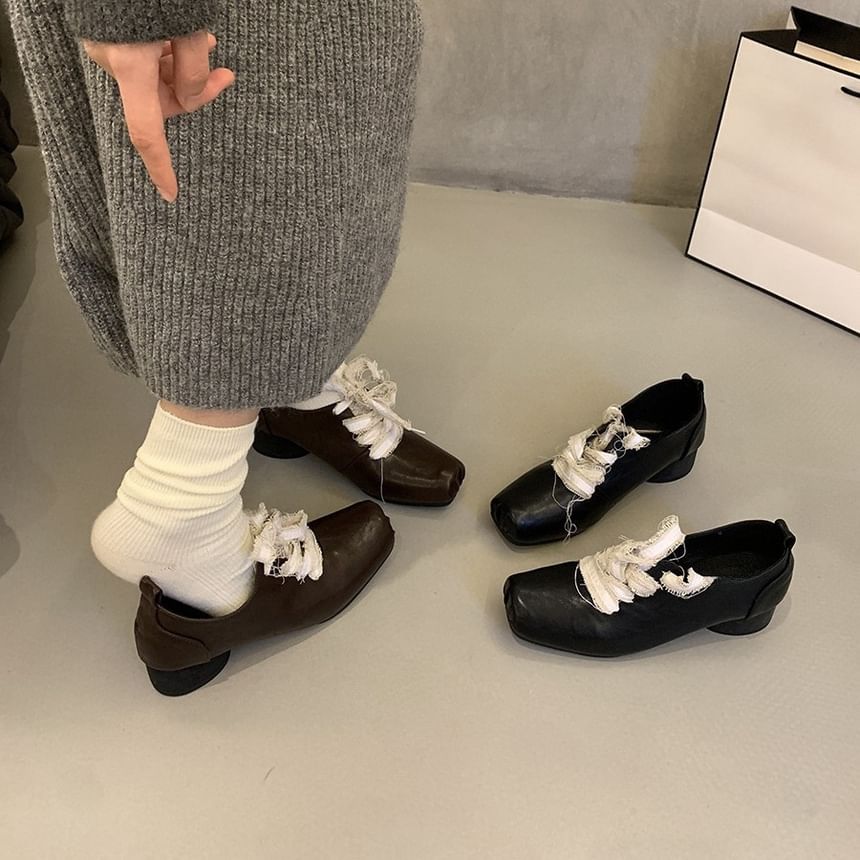 Square Toe Block Heel Lace Up Pumps
