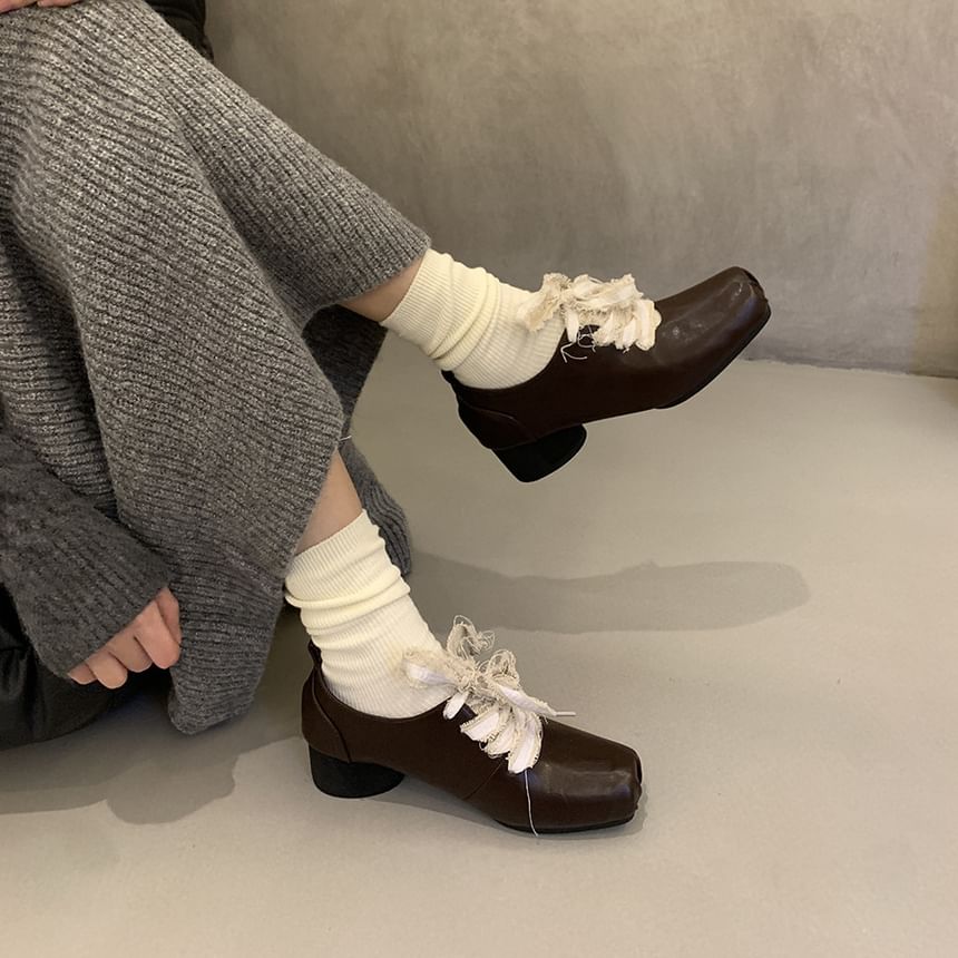 Square Toe Block Heel Lace Up Pumps