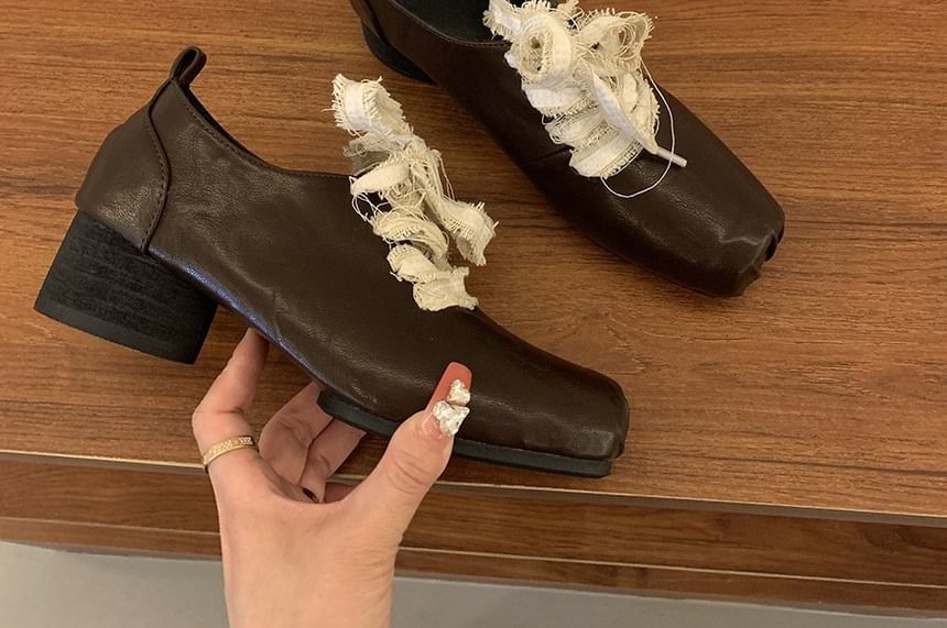 Square Toe Block Heel Lace Up Pumps