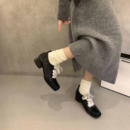Square Toe Block Heel Lace Up Pumps