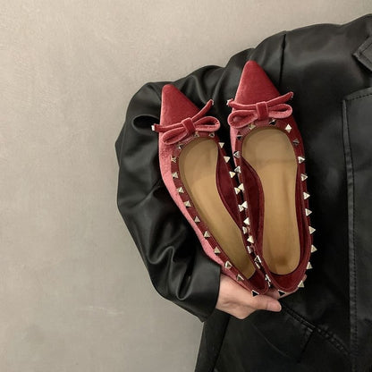 Pointed Toe Bow Studded Velvet Pumps