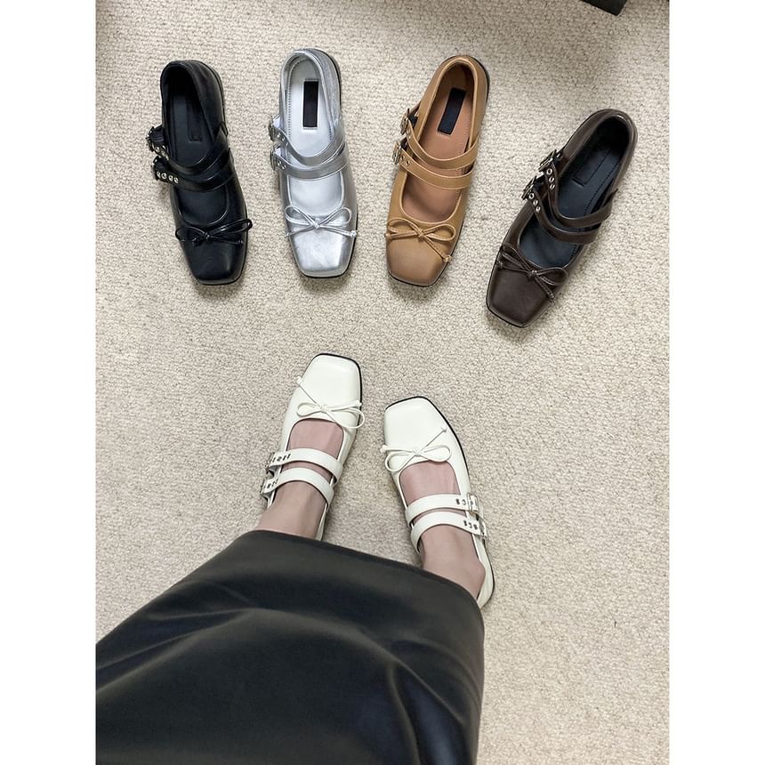 Square Toe Bow Mary Jane Shoes