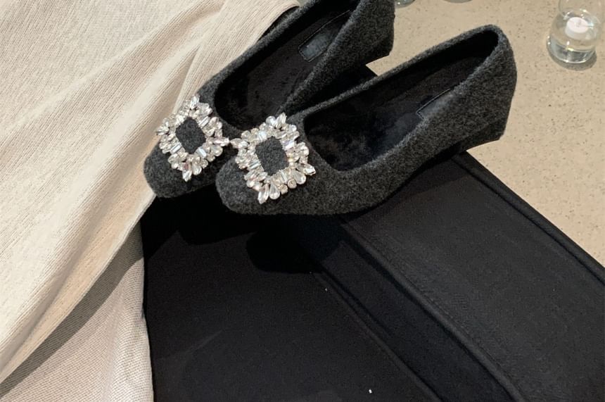 Square Toe Rhinestone Buckle Block Heel Pumps