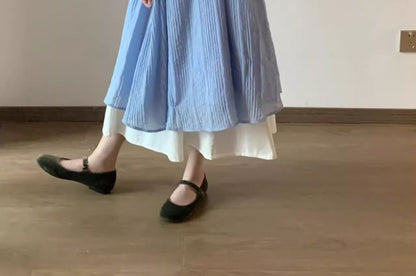 Sleeveless Round Neck Solid Pleated Maxi A-Line Dress