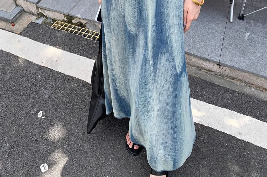 Thin Strap V-Neck Tie-Dye Floor-Length Flared Gown