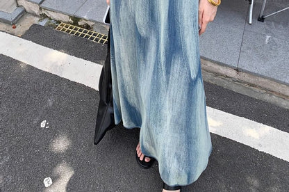 Thin Strap V-Neck Tie-Dye Floor-Length Flared Gown