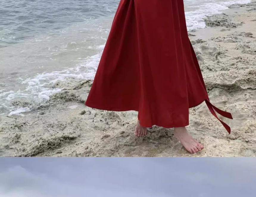 Sleeveless Crew Neck Solid Floor-Length Flared Gown