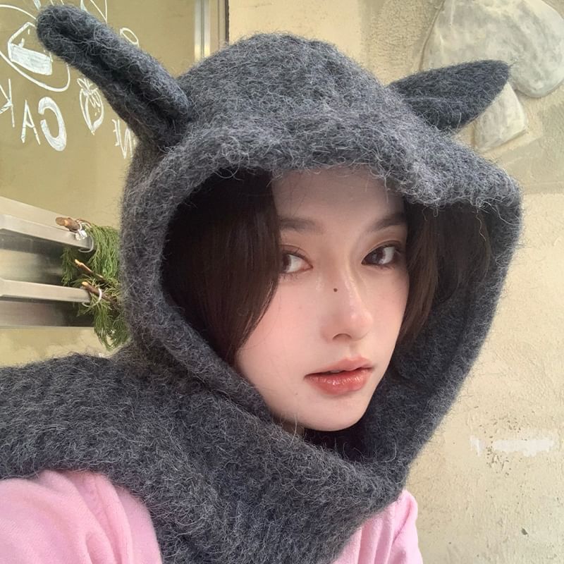 Rabbit Ear Plain Hooded Scarf