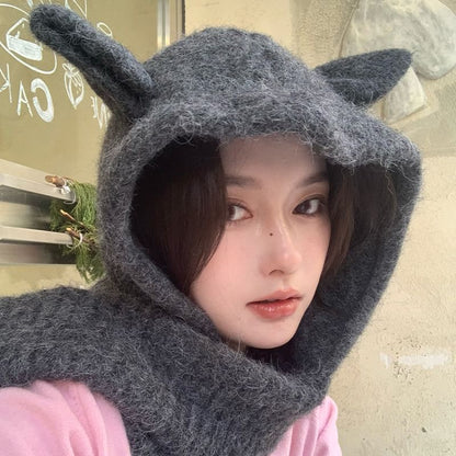 Rabbit Ear Plain Hooded Scarf