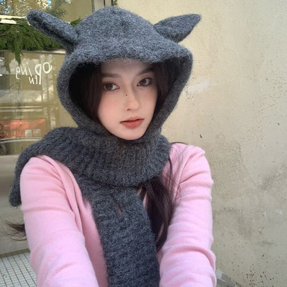 Rabbit Ear Plain Hooded Scarf