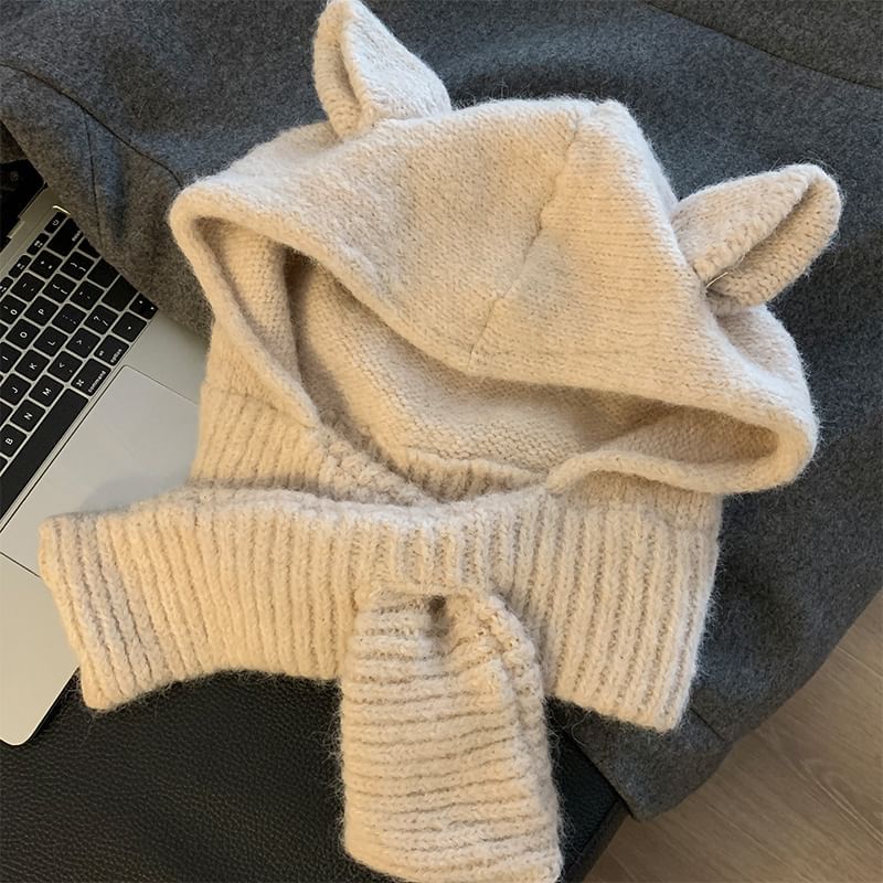 Rabbit Ear Plain Hooded Scarf