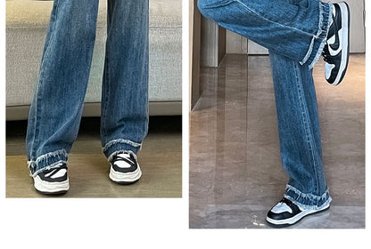High Waist Washed Frayed Loose Fit Jeans (Various Designs)