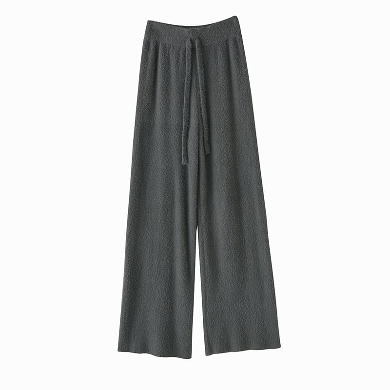 High Waist Plain Knit Wide Leg Pants