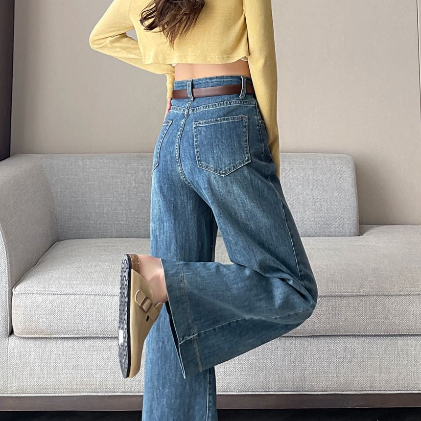 High Waist Washed Cropped Wide Leg Jeans (Various Designs)