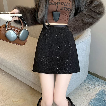 High Rise Sequin Mini A-Line Skirt