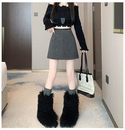 High Rise Sequin Mini A-Line Skirt