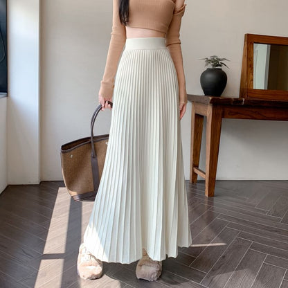 High Rise Plain Maxi A-Line Knit Skirt