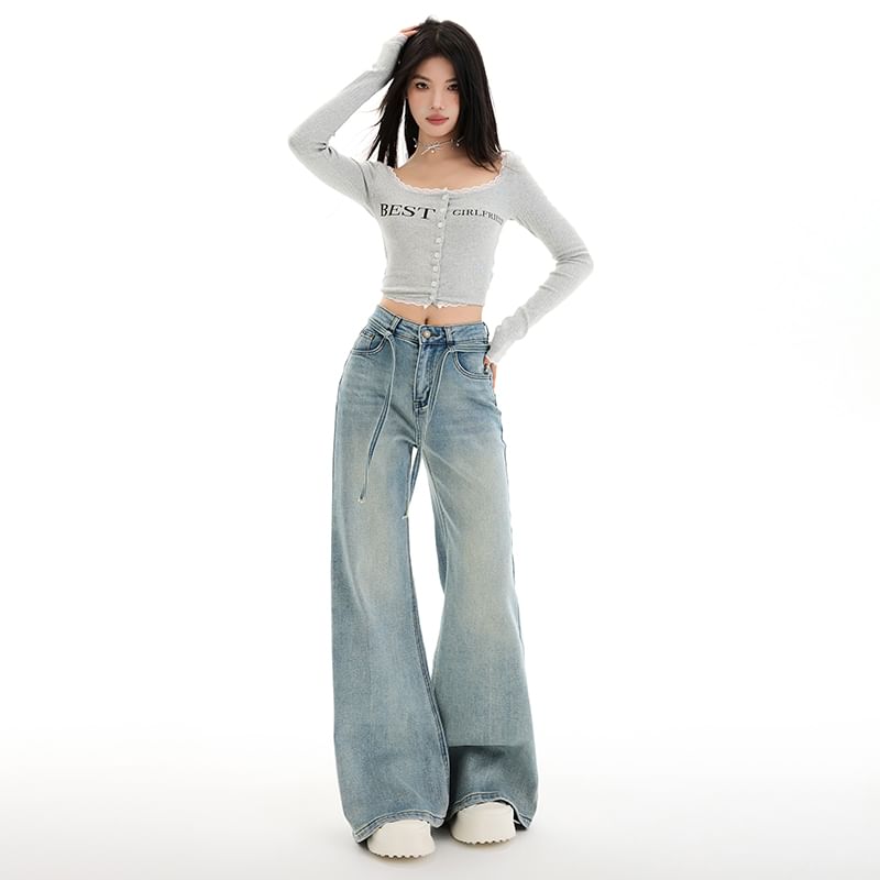 Mid Rise Washed Wide Leg Jeans (Various Designs)