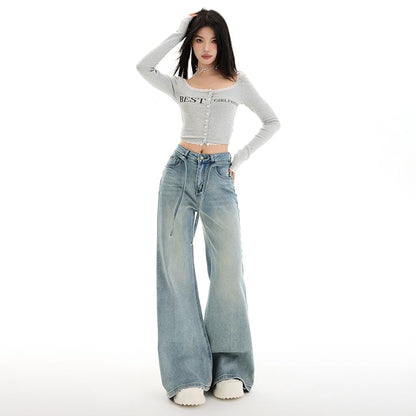 Mid Rise Washed Wide Leg Jeans (Various Designs)