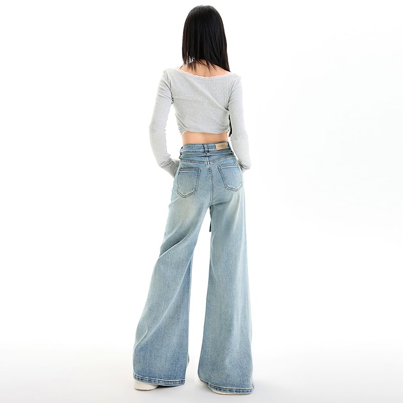 Mid Rise Washed Wide Leg Jeans (Various Designs)