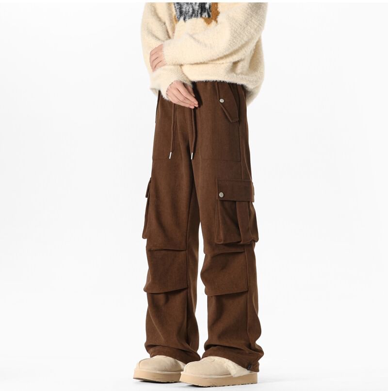 Mid Rise Corduroy Wide Leg Cargo Pants