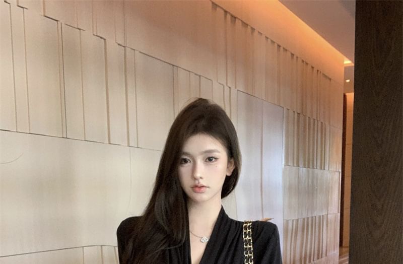 Shawl Tie Plain Waist Cardigan Collar