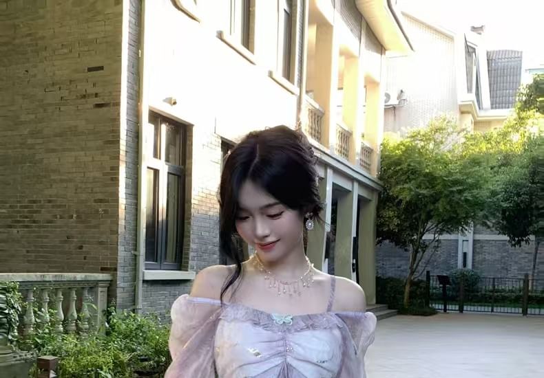 Long-Sleeve Cold Shoulder Tie Dye Butterfly Accent Ruffle Trim Maxi A-Line Dress