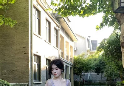 Long-Sleeve Cold Shoulder Tie Dye Butterfly Accent Ruffle Trim Maxi A-Line Dress