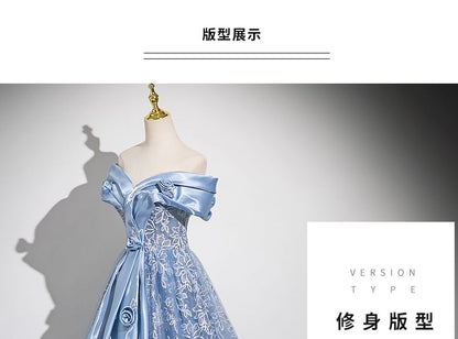 Embroidered Panel A-Line Off-Shoulder Gown Ball Mesh Flower