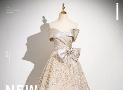 Strapless Patterned Sequin A-Line Ball Gown