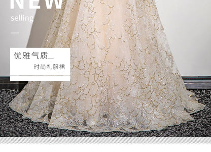 Strapless Patterned Sequin A-Line Ball Gown