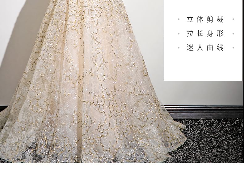 Patterned A-Line Sequin Ball Strapless Gown