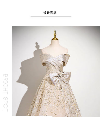 Patterned A-Line Sequin Ball Strapless Gown