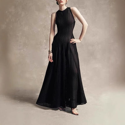 Sleeveless Crew Neck Lace Maxi A-Line Evening Gown