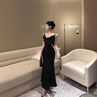 Sleeveless Scoop Neck Plain Backless Rhinestone Mermaid Evening Gown