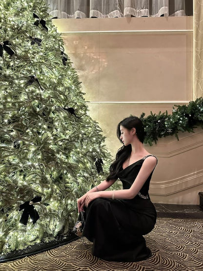 Scoop Mermaid Evening Sleeveless Rhinestone Plain Backless Neck Gown