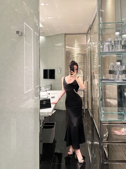 Scoop Mermaid Evening Sleeveless Rhinestone Plain Backless Neck Gown