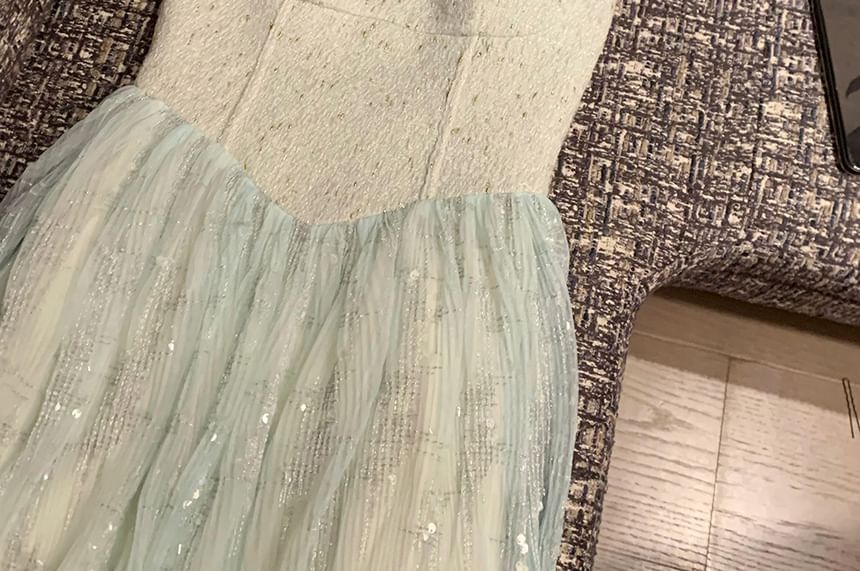 Strapless Sequined Tulle A-Line Floor-Length Dress