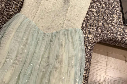 Strapless Sequined Tulle A-Line Floor-Length Dress