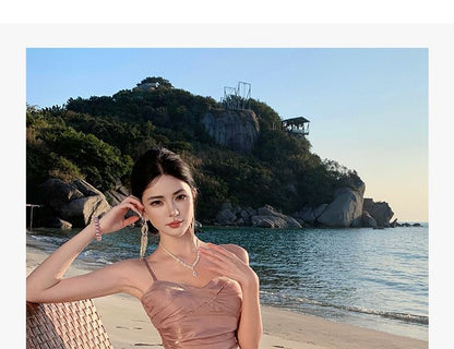 Spaghetti Strap Plain Ruched Panel A-Line Evening Dress