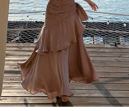 Spaghetti Strap Plain Ruched Panel A-Line Evening Dress