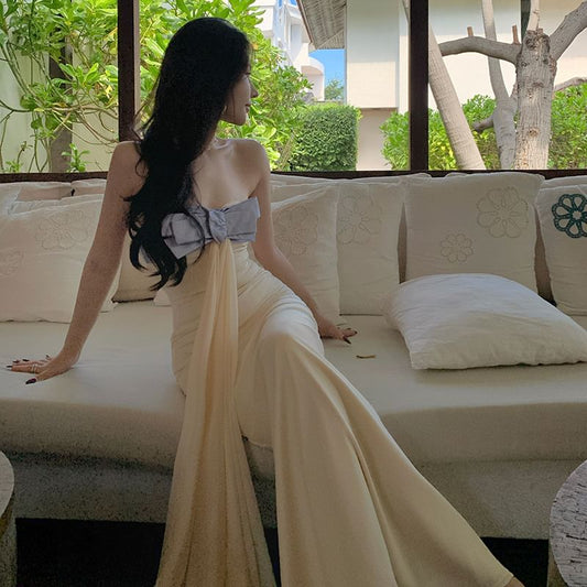 Bow Maxi Sheath Tube Cocktail Dress