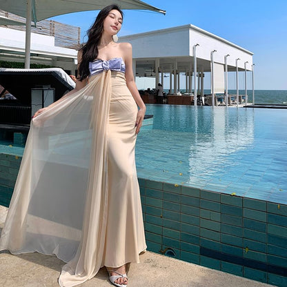 Bow Maxi Sheath Tube Cocktail Dress