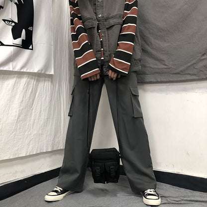Elastic Waist Plain Fleece-Lined Wide Leg Cargo Pants