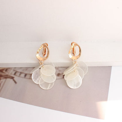 Disc Shell Drop Earring / Clip On Earring